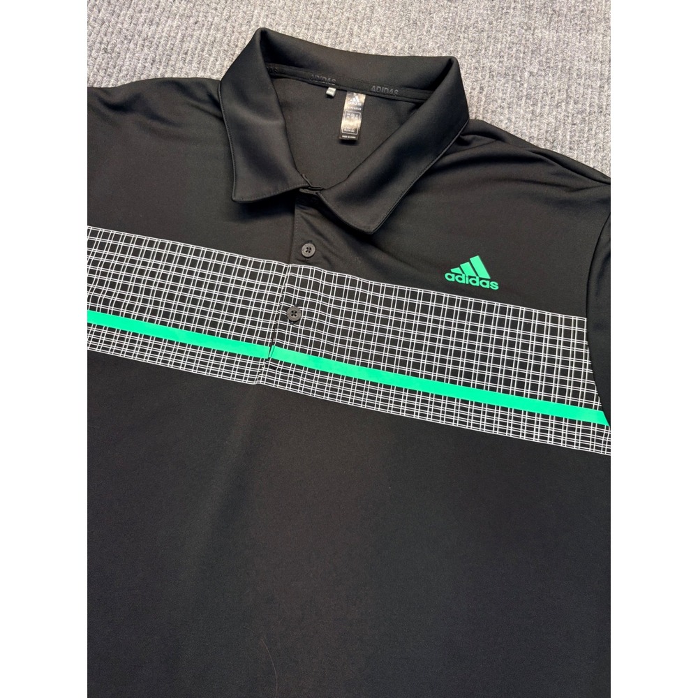 Adidas Mens Primegreen Golf Polo Shirt Black Green Grid Graphic Size 2XL